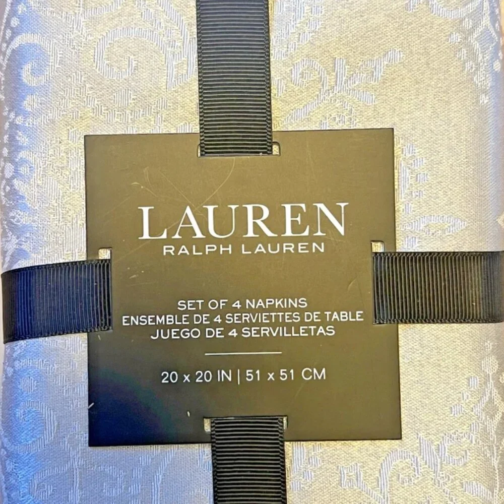 NEW Ralph Lauren LAUREN Home Set of 4 Napkins Platinum Snow Paisley